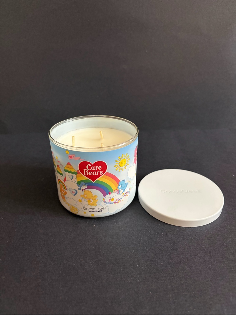 Goose Creek Care Bears Candle Jar with Cream Lid and White Label